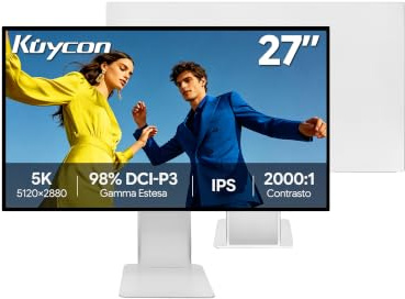 Kuycon G27X-SE Monitor 27 pollici 5K 5120x2880, 60Hz | 10 bit 1.07B colori, USB-C 100W ricarica rapida, altoparlanti integrati, vetro lucido, supporto regolabile