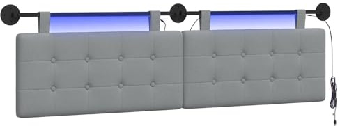 vidaXL Hängendes Kopfteil Mit LED Licht Hellgrau Stoff, Moderner, rechteckiger Polster-Kopfteil, Wandmontage, anpassbare Schlafzimmer-Deko, platzsparende Möbel Ideen