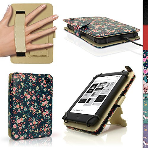 iGadgitz U3697 Etui Housse Cuir PU Folio Case Cover Compatible avec Kobo Liseuse (Différents modèles) - Motifs Rose Florale