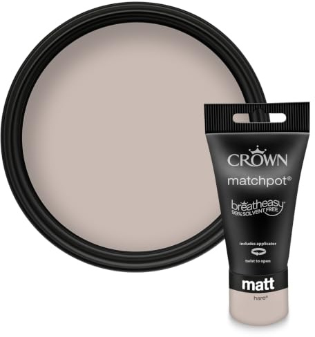 Crown WALLS & CEILINGS Mocha Beige Matt Paint Tester Pot - Sample 40ml | Try Hare before you buy. See the true colour on your wall, in your own light. Low VOC, low odour, breatheasy