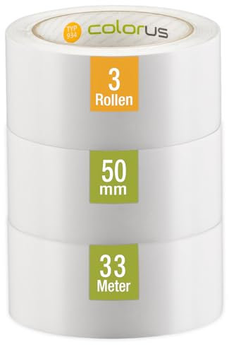Colorus PVC Putzband PLUS – 3x Abklebeband weiß glatt – 50 mm × 33 m – UV-beständig, für glatte & leicht raue Untergründe – Innen & Außen