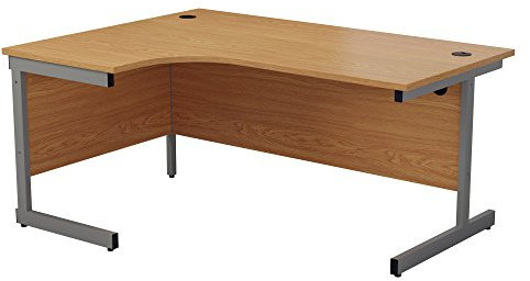 Office Hippo Heavy Duty Corner Desk, Strong & Reliable Workstation, Integrated Cable Ports, PC Desk For Office or Home - Oak Top / Silver Frame
