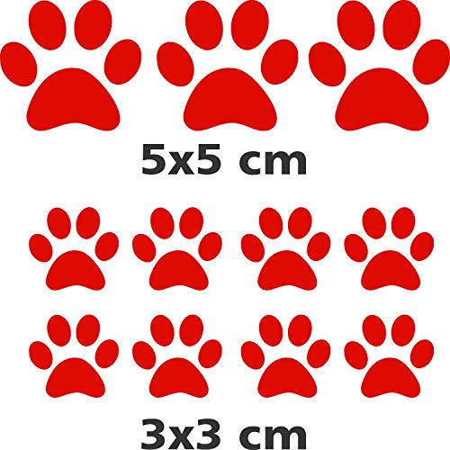 10 huellas adhesivas, pegatinas para coche, moto y cascos, 3 pegatinas de 5 x 5 cm y 7 pegatinas de 3 x 3 cm, calcomanías cód. Z-001-7 rojo