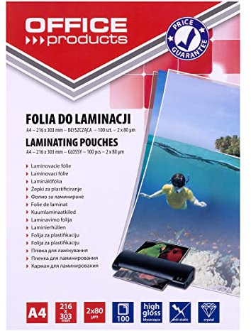 OFFICE PRODUCTS 20325415-90 Laminierfolie A4, 2 x 80 micron, glänzend, 100 Stück, transparent