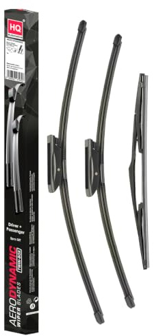 HQ AUTOMOTIVE Wipers for RENAULT Clio Mk3 (2007-on), Grandtour (2007-on) | 3-piece front, 24 in + 16 in & rear 12-in set, pre-installed Bayonet connector, graphite-coated rubber, rain sensor ready