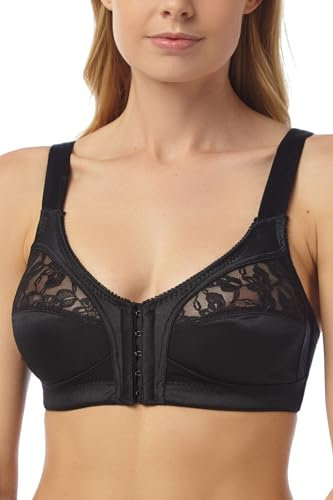 Marlon Womens Mandy Front Fastening Wirefree Satin & Lace Everyday Bra, Black, 40E