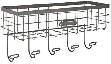 Spectrum Diversified Vintage Drahtkorb und Hakenstation, Wandhalterung, klein, Industriegrau