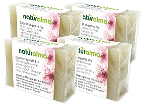 Sapone artigianale vegetale MARSIGLIA E OLIO DI ARGAN Bio 4 X 100g Naturalma lavorazione artigianale a bassa temperatura Vegan