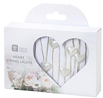 Talking Tables Love Heart String Lights Battery Operated LED (3m) with Silver Wire - for Wedding, Valentine's Day, Engagement Party, Bridal Shower, Anniversary