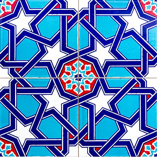 Piastrelle cucina e bagno decorate in ceramica Cerames Mazhar 20x20 cm | Rivestimenti Iznik colorati, 1 confezione - 0,48m2 (12 pezzi), mattonelle decorative ideale per cucina o bagno, rustico