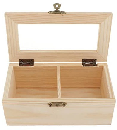 Sharplace Holzbox mit 2 Fächern und Verschluss, Holzschatulle, Schmuckschatulle Quadratisch Holzkiste mit Deckel für Steine, Tee, Schätze
