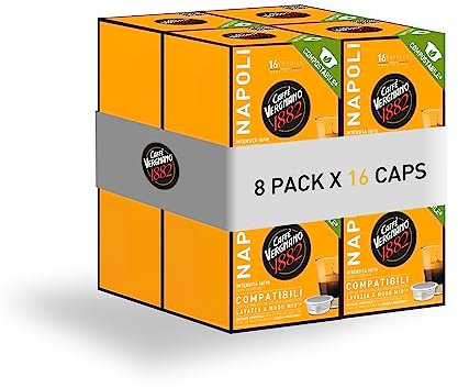 Caffè Vergnano 1882 - 128 pz Capsule Caffè Compatibili Lavazza A Modo Mio Compostabili, Napoli (8 confezioni da 16 capsule)