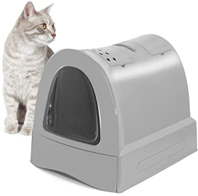 PETGARD Katzen-Klo mit Schublade Tier-Toilette mit Schwingklappe Hauben-Toilette mit Filter Haustier-Klo Katzen-Toilette mit Schaufel Braun