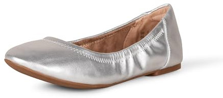 Amazon Essentials Women's Belice Slip On Ballet Flat, Silver, 4.5 UK Wide