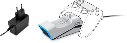 Speedlink TWINDOCK Ladestation - Controller Ladegerät mit zwei Steckplätzen inkl. Netzstecker (AC Adapter) für PS5, weiß