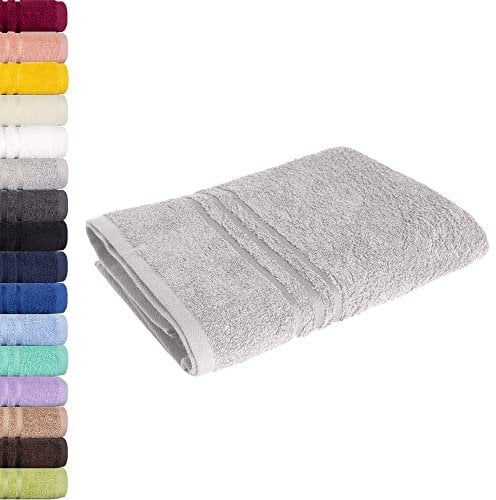 Lavea® Saunatuch 80x200 cm – Hochwertiges, Saugstarkes Saunatuch aus 100% Baumwolle, Frottierserie Elena – Waschbar und Strapazierfähig - Silber