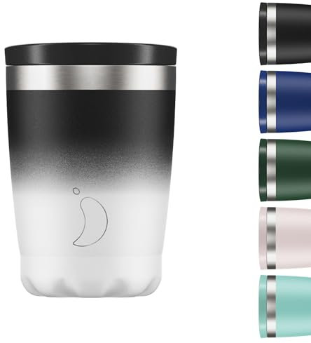Chilly's Original Tasse à Café - Tasses de Voyage Réutilisables avec Couvercle - Pour Boissons Froides/Chaudes - Tasse Isotherme à Double Paroi Isolée Sous Vide - 340ml - Dégradé Monochrome