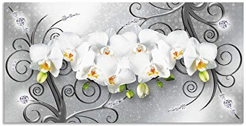 ARTland Wanddeko Wandbild Alu für Innen & Outdoor Metall Bild 100x50 cm Querformat Abstrakte Bilder Blumen Blüte Orchideen Kunst Abstrakt Weiß U1QV