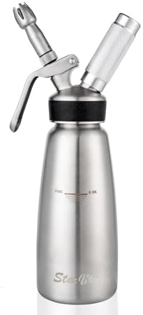 Professional Whipped Cream Dispenser Stainless Steel 304- Highly Durable Cream Whipper 1 Pint (500 ml) with 4 Tips and Brush, ZERO-LEAK Whipping Siphon Canister, Gourmet cream Maker (SS-S)