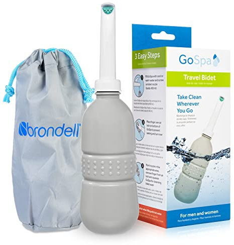Brondell GoSpa Bidet portable essentiel pour un usage quotidien, camping, randonnée et activités de plein air, compact et discret, avec sac de voyage, 400 ml, brouillard