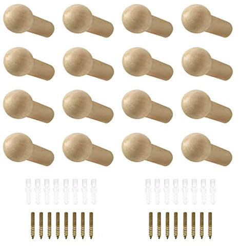 通用 16 Pcs Wall Hooks Rack Wall-Mount Wooden Coat Hooks Wall Mounted Entryway Hat Rack Wooden Coat Hooks Pegs with Screws for Wall Coat Hat Towel Heavy Duty Hooks