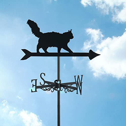 ZNEL Wetterhahn Katze Windrichtungsanzeiger Dekoration Eisen Lackiertes Metall Deko Schwarz Windfahne Wetterfahne Fürs Dach Garten,Cat~d
