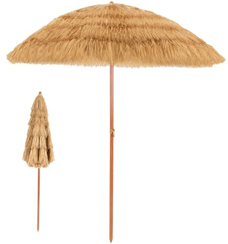 Multigot Thatch Patio Umbrella, 180cm Garden Tiki Parasol with Tilt Sand Anchor, Portable Hawaiian Hula Beach Umbrellas for Beach Patio Balcony