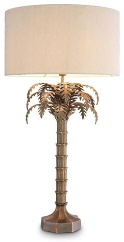 Casa Padrino Luxus Tischleuchte Vintage Messing/Creme Ø 56 x H. 106 cm - Schreibtischleuchte im Palmen Design - Luxus Tischleuchten