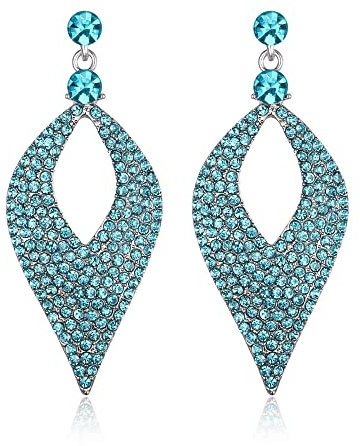 Clearine Ohrringe Kristall Bohemian Party Braut Hollow Blatt Kronleuchter baumeln Ohrhänger Topas Blau Silber-Ton