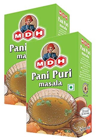 MDH Pani Puri (Gol Gappa) Masala 100g (Pack of 2) - An Important Ingredient In preparation of Pani Puri water - Aromatic & Flavoful Blend Of Spices - Mix Curry Masala Recipe Seasoning Herbs