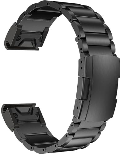 MaKTech Titan Band für Garmin,22mm Schnellverschluss-Metallarmband mit Schildkrötenschnalle,für Garmin Fenix 8 47mm/E 47mm/7/6,Instinct 2 Intelligente Uhr (Schwarz)
