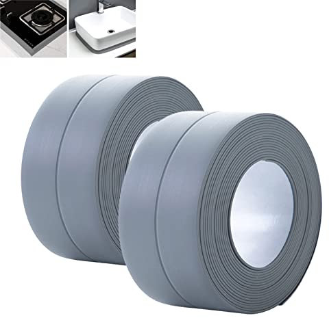 2 Pcs Joint Douche Adhesif,Bande Etancheite Baignoire,Joint Silicone,Le Imperméable, Résistant à Moisissure, Facile à Nettoyer,Pour les Douches, Les Coins, Les Fenêtres, Les Éviers de Cuisine (Gris)