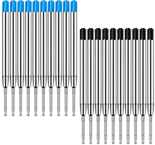 Xzeemo 20 Stück Kugelschreiberminen G2-Format, Austauschbare Kugelschreiber Minen, Metall Kugelschreiber Nachfüllungen, Tinte Glatte Schreiben, Grossraumminen Ersatzminen Set (10 Blau+10 schwarz)