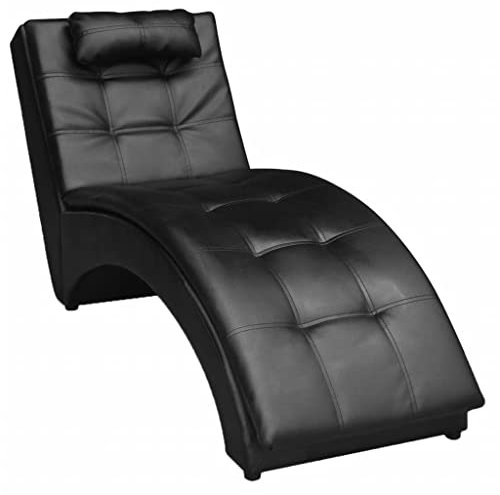 INLIFE Chaiselongue mit Kissen Schwarz Kunstleder,Schwarz,11.9KG