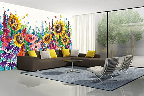 Vlies Fototapete GEMÄLDE - SOMMERBLUMEN IM GARTEN 375 x 250 cm (inkl. Kleister) - Vlies Tapete, Wandtapete, Wandbilder - Tapete für Wohnzimmer Schlafzimmer, Büro, Küche - Montagefertig