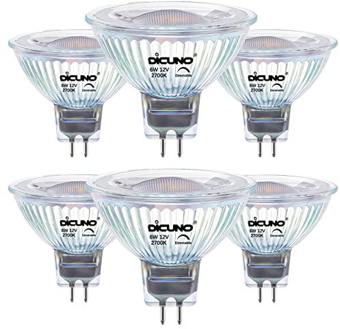 DiCUNO Dimmbar GU5.3 LED Lampe 6W, ersetzt 60W Halogenstrahler, MR16 LED Spot Warmweiß 2700K, 420LM, GU5.3 LED 12V, Einbaustrahler mit Bi-Pin Sockel, 40° Abstrahlwinkel, CRI85, 6er Set