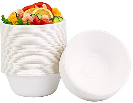 AHPYEUHK Vaisselle Jetable Bol Jetable 60 Pièces Bols Jetables 260ML Écologique Saladier Soupe Dessert Biodégradable & Compostable Blanc en Sugarcane Bagasse Bols Jetable