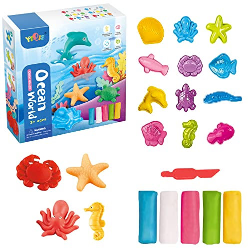 LETTERASHQP 18 Stück Knetwerkzeug Set mit Knete Zubehör für Kinder ab 2-4 Jahre - DIY Knetwerkzeug mit Plastilin Werkzeugen für die Unterwasserwelt