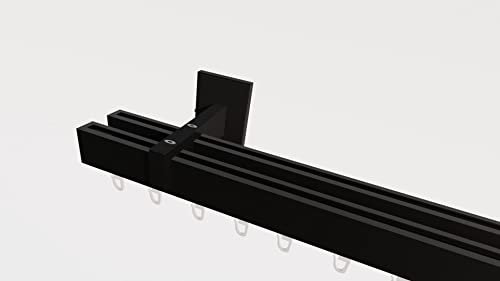 Innenlaufsystem Gardinenstange Square-LINE kantig, auf Maß - Schwarz - 100 cm 2-Lauf