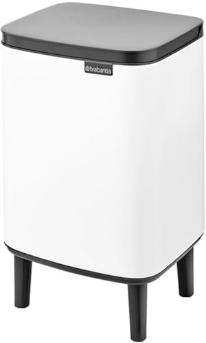 Brabantia - Bo Waste Bin Hi 12L with Soft Close Lid, Removable Inner Bucket, and Transport Grip – Ideal for Bathroom, Bedroom, and Home Office – White