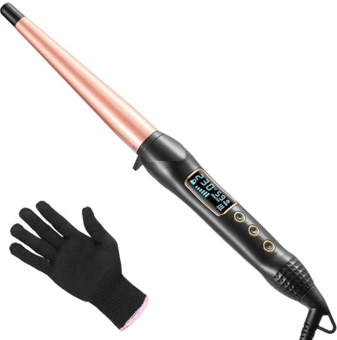Hair Curling Wand, Haglater 1/2-1 Inch Tapered Curling Iron, Professional Ceramic Hair Curler Wand for Long&Short Hair, 80℃ ~ 230 ℃ Temperature Adjustable, Dual Voltage with Glove