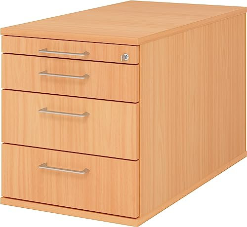 bümö Rollcontainer mit Schubladen, Container abschließbar aus Holz in Buche - Rollwagen für's Büro als Schreibtisch Unterschrank, Bürocontainer od. Schreibtischcontainer mit Bügelgriffe