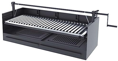 Barbecue a carbonella e legna Griglia in acciaio inox da 100 cm - Con alzata - Libera installazione/Incasso