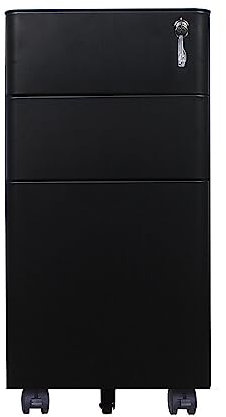 Panana Fully Assembled!Home Filing Furniture Under Desk 3Drawers Steel Lockable Mobile File Cabinet Bedside Table, Office Metal Storage Chest of Drawers(W30*D50*H59.3cm,Black)