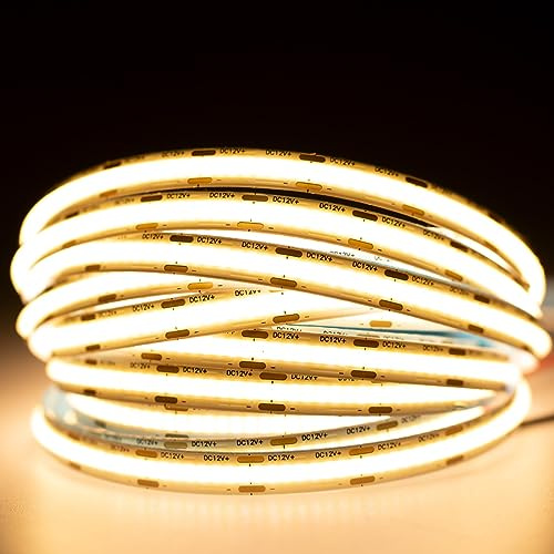Lumiled LED Streifen 5M, 1920 LEDs 12V warmweiß 3000K, 50W NEON LED Strip, COB LED Band IP33, Hohe Helligkeit 5500 lm Selbstklebend, Lichtband für Innenbereich Heim Küche Deko, ohne Netzteil
