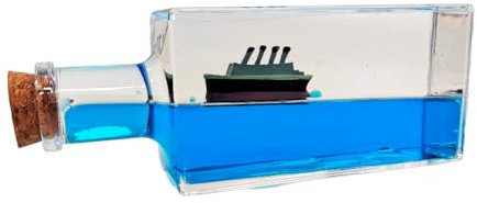 Pandiui23 Bateau de croisière fluide, bouteille flottante liquide à la dérive, bateau insubmersible dans une boîte décorative, bouteille presse-papier de bureau (Titanic)