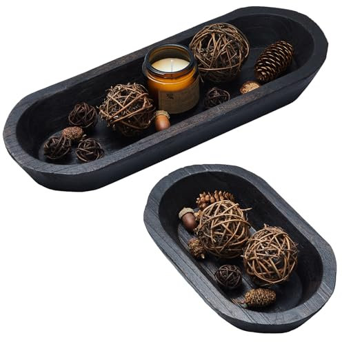 Tessco 2 Pcs Wooden Dough Bowl for Home Rustic Bread Long Wooden Bowl for Kitchen Dining Table Home Decoration(10 x 6 x 2 Inch, 16 x 6 x 2 Inch,Dark Brown)