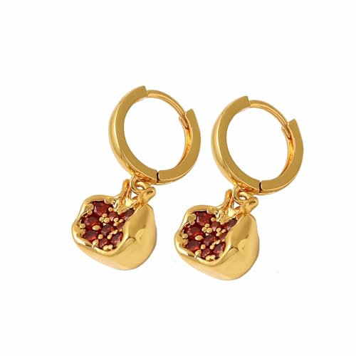 Granatapfel-Ohrringe, beliebtes Design, Gefühl, Überzug, 1 Gold-Zirkon, Retro-Temperament, leichter Luxus-Anhänger mit Ohrringen CnJ227 (Gold, One Size)