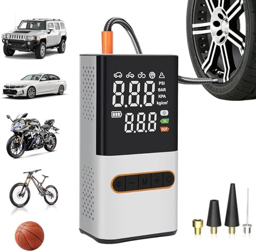 Kairiyard Mini Compressore Aria Elettronico Portatile, 150PSI Gonfiatore Pneumatici Auto Compressore Display LCD Digitale, 4000mAh Tipo C Pompa Bicicletta per Auto, Moto, Monopattino,Palloni