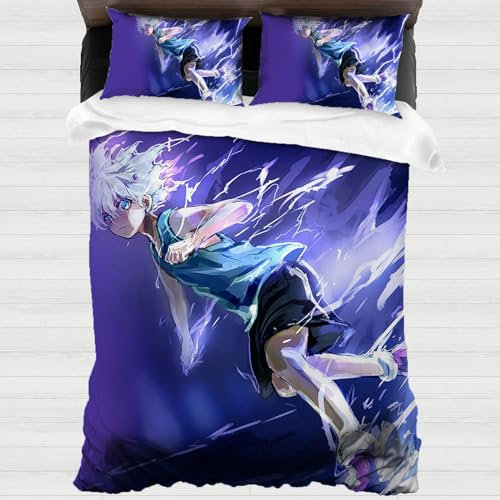XYOK Anime Bettwäsche 135x200cm 3D-Drucken Killua Zoldyck Bettbezüge aus Atmungsaktivem Mikrofaser, Weiches Bettwäsche Sets,3teilig (Hunter, Single 135x200)